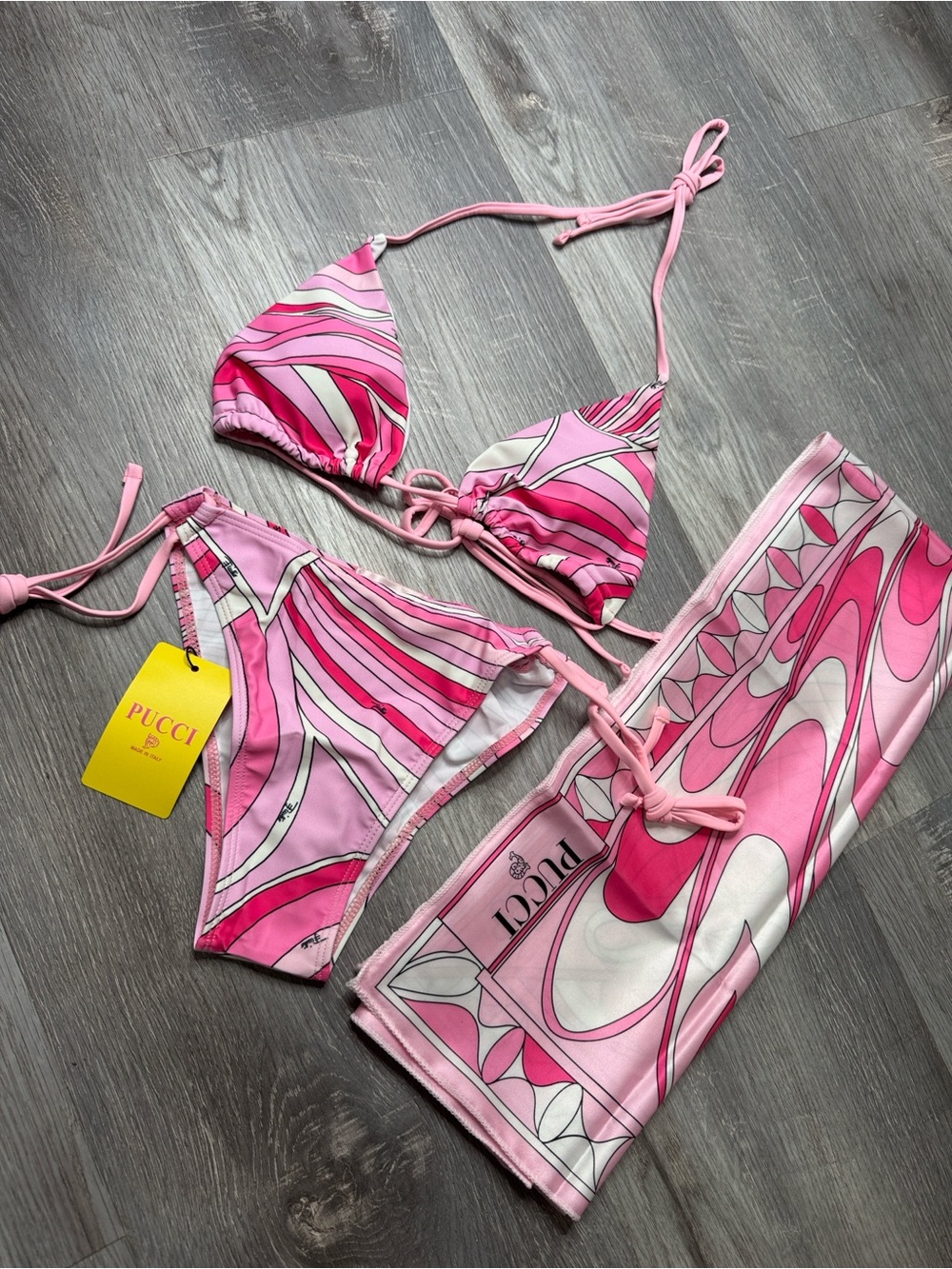 Emilio Pucci Pink Swirl Triangle Bikini with Matching Scarf